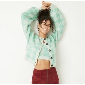 NWT Wild Fable Houndstooth Teal Sweater